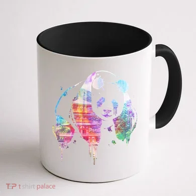 Watercolor Panda Bear Double Exposure Coffee Mug back