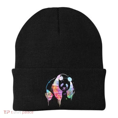 Watercolor Panda Bear Double Exposure Beanie