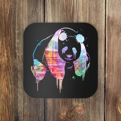 Watercolor Panda Bear Double Exposure Coaster