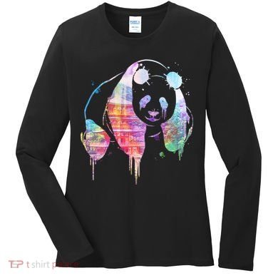 Watercolor Panda Bear Double Exposure Women's Long Sleeve Shirt