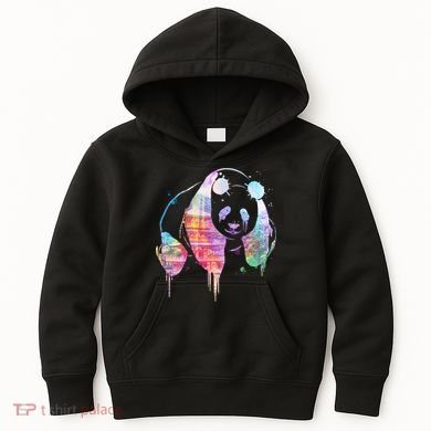 Watercolor Panda Bear Double Exposure Kids Hoodie