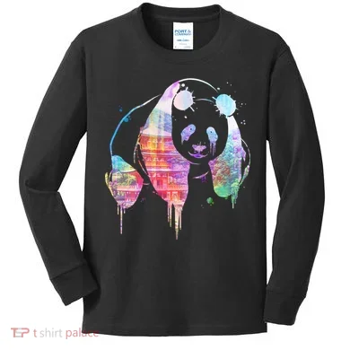 Watercolor Panda Bear Double Exposure Kids Long Sleeve Shirt