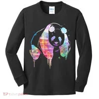 Watercolor Panda Bear Double Exposure Kids Long Sleeve Shirt thumb 0