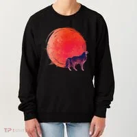 Watercolor Red Moon and Howling Wolf Women's Sweatshirt thumb 0