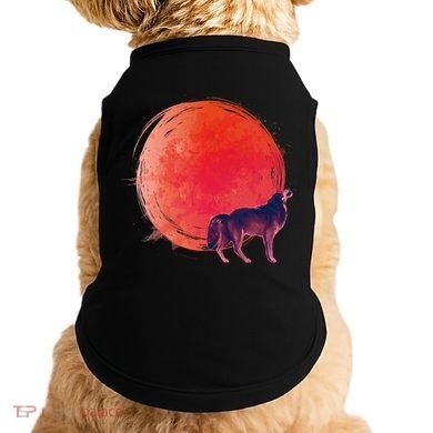 Watercolor Red Moon and Howling Wolf Doggie Tank