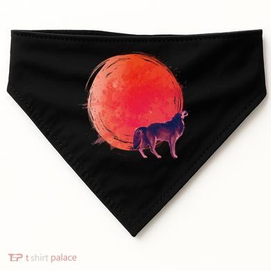 Watercolor Red Moon and Howling Wolf USA-Made Doggie Bandana