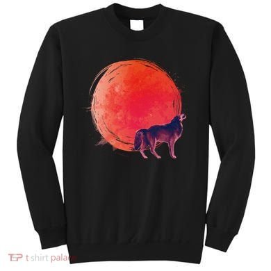 Watercolor Red Moon and Howling Wolf Sweatshirt