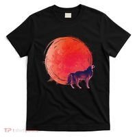 Watercolor Red Moon and Howling Wolf T-Shirt thumb 0
