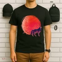 Watercolor Red Moon and Howling Wolf T-Shirt thumb 6