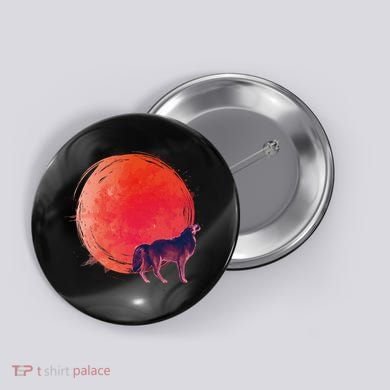 Watercolor Red Moon and Howling Wolf Button
