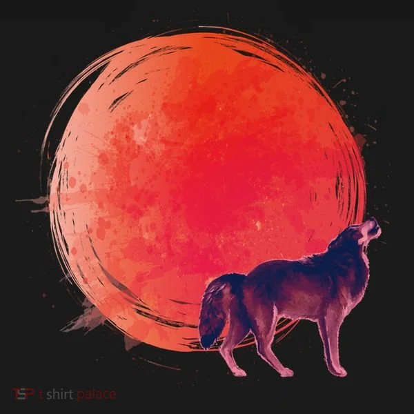 Watercolor Red Moon and Howling Wolf Bucket Hat