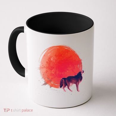 Watercolor Red Moon and Howling Wolf Coffee Mug