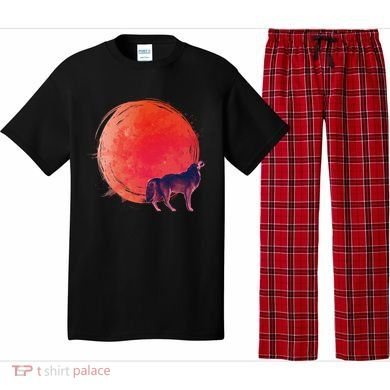 Watercolor Red Moon and Howling Wolf Pajama Set
