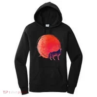 Watercolor Red Moon and Howling Wolf Women's Hoodie thumb 0