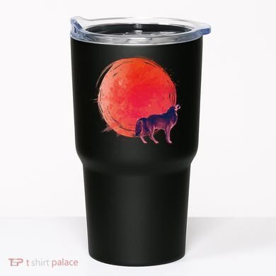 Watercolor Red Moon and Howling Wolf Tumbler
