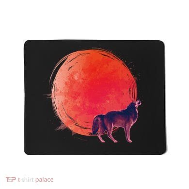 Watercolor Red Moon and Howling Wolf Mousepad