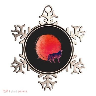 Watercolor Red Moon and Howling Wolf Ornament