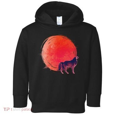 Watercolor Red Moon and Howling Wolf Toddler Hoodie
