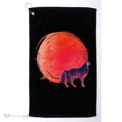 Watercolor Red Moon and Howling Wolf Golf Towel
