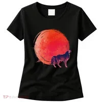 Watercolor Red Moon and Howling Wolf Women's T-Shirt thumb 0