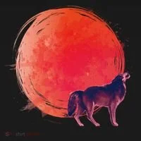 Watercolor Red Moon and Howling Wolf Women's T-Shirt thumb 6