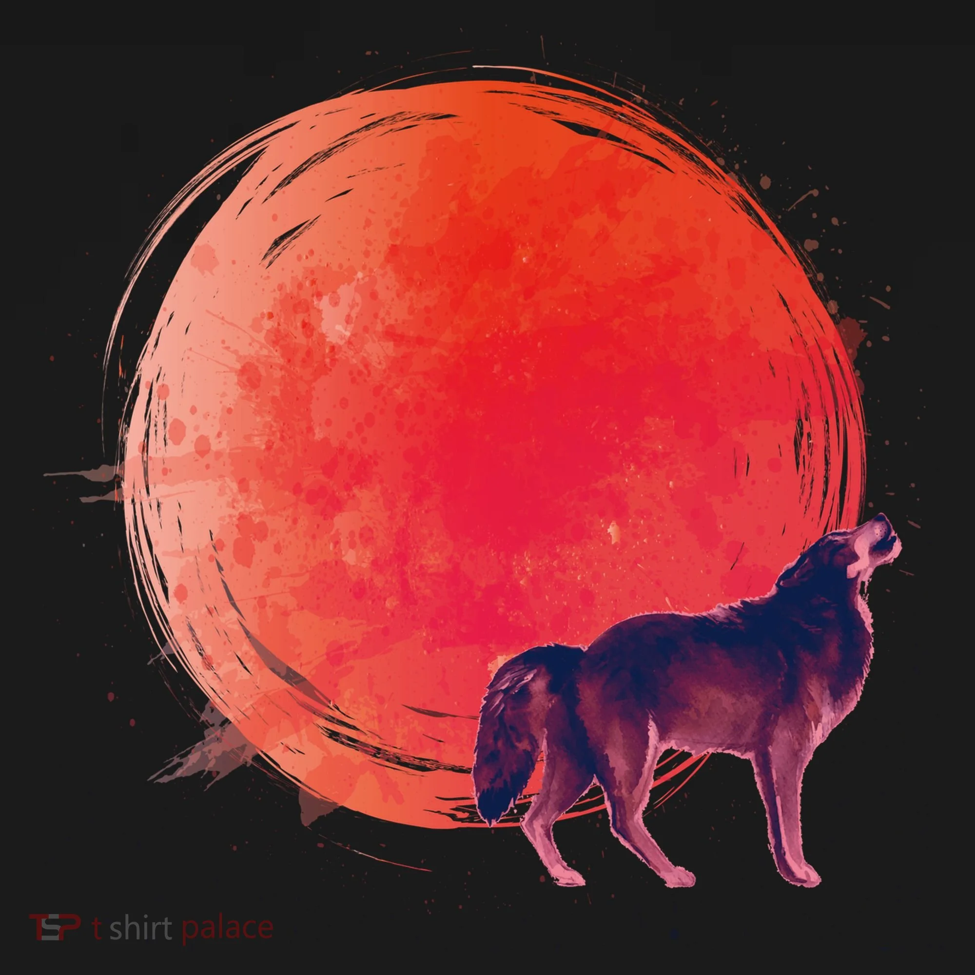 Watercolor Red Moon and Howling Wolf Women's T-Shirt