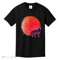 Watercolor Red Moon and Howling Wolf Kids T-Shirt thumb 0