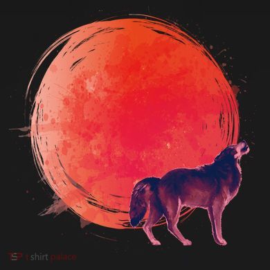 Watercolor Red Moon and Howling Wolf Kids Tie-Dye T-Shirt