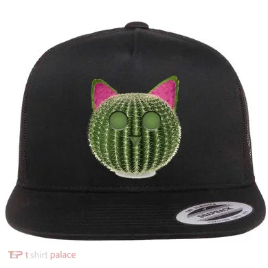 Watermelon Cactus Cat Catcus Flat Bill Trucker Hat