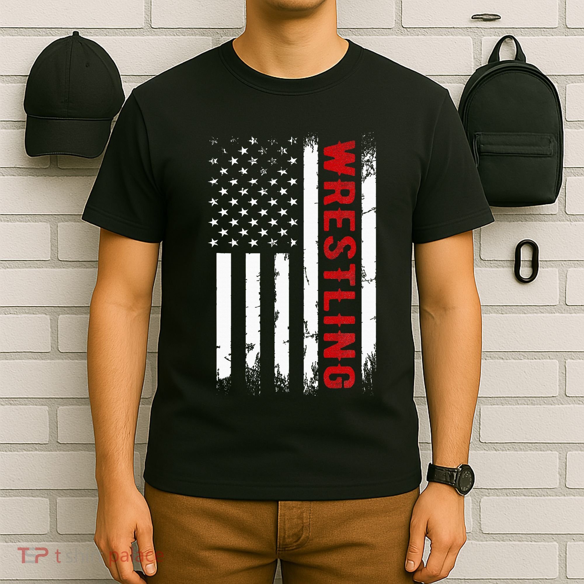 Wrestling American Usa Flag T-Shirt