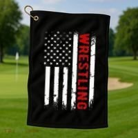 Wrestling American Usa Flag Golf Towel thumb 1