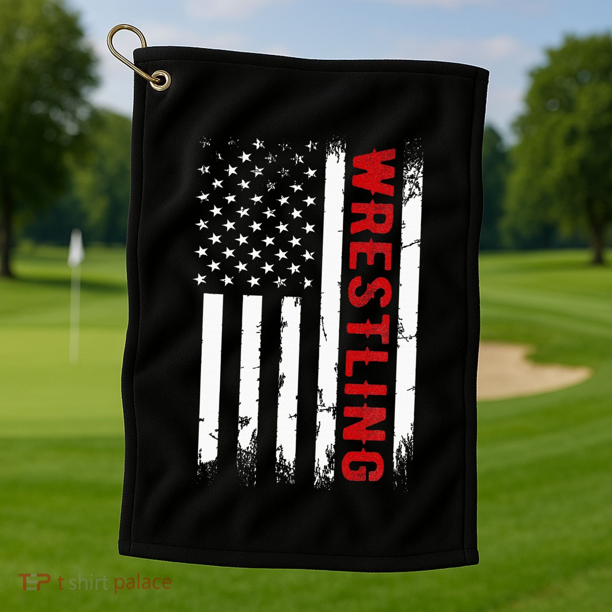 Wrestling American Usa Flag Golf Towel