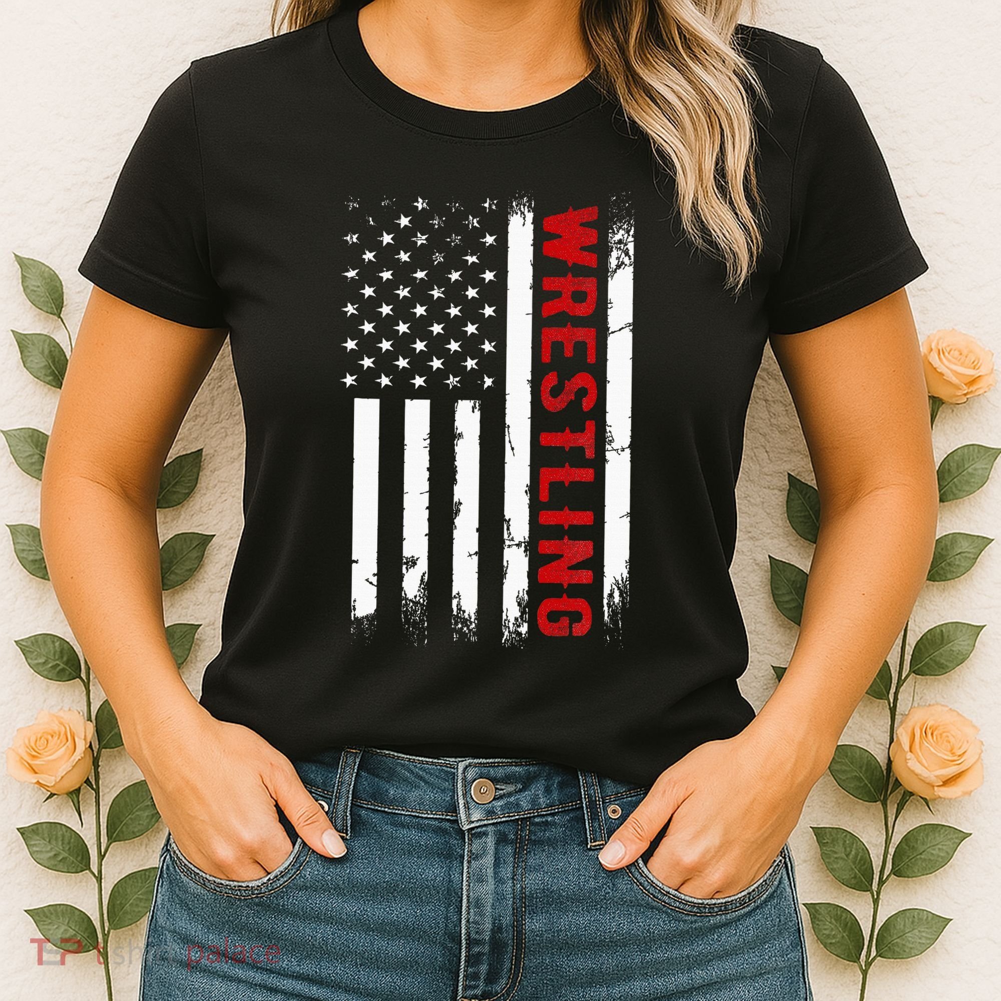 Wrestling American Usa Flag Women's T-Shirt