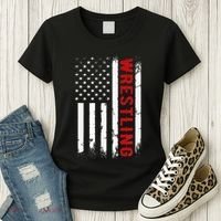 Wrestling American Usa Flag Women's T-Shirt thumb 3