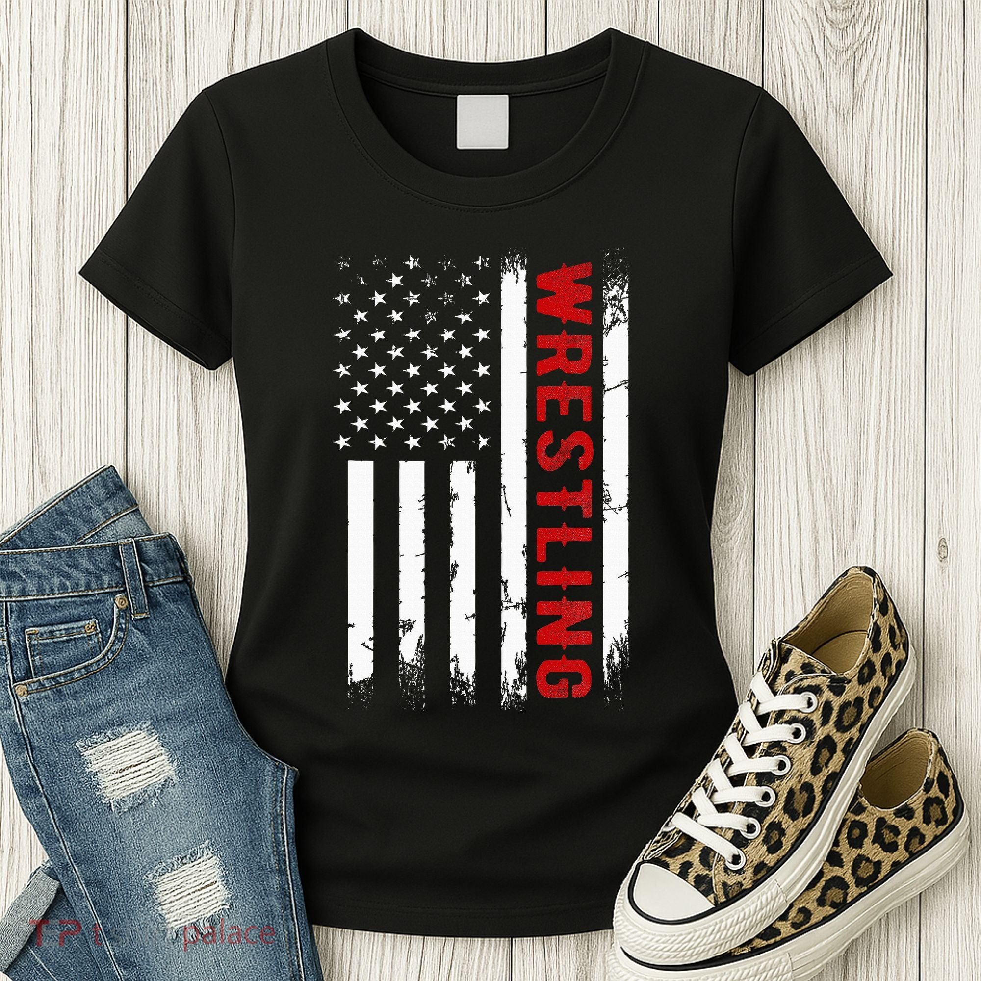 Wrestling American Usa Flag Women's T-Shirt
