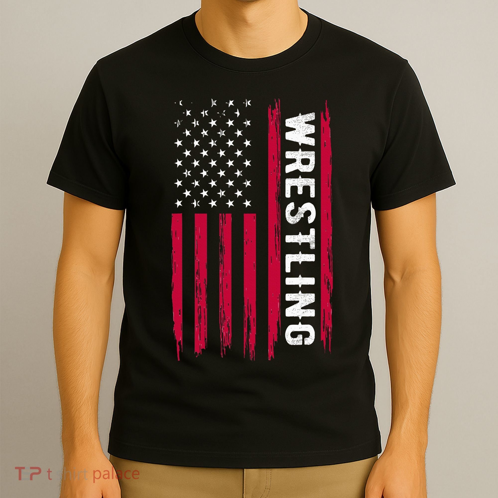 Wrestling American Usa Flag Funny Wrestle Boy Wrestling T-Shirt