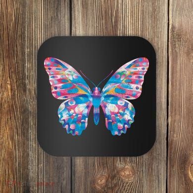 Wavy Colorful Butterfly Illustration  Coaster