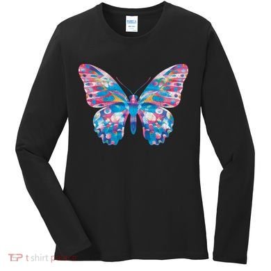 Wavy Colorful Butterfly Illustration  Women's Long Sleeve Shirt