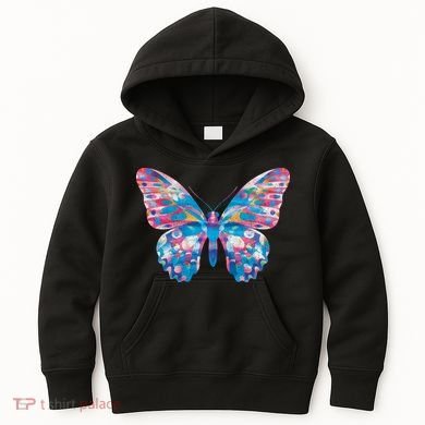 Wavy Colorful Butterfly Illustration  Kids Hoodie