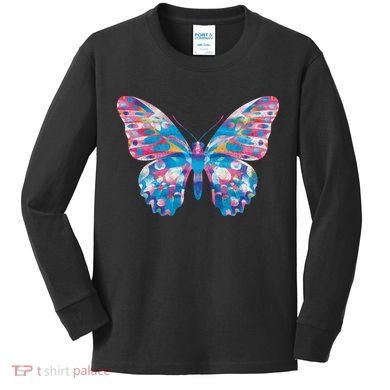 Wavy Colorful Butterfly Illustration  Kids Long Sleeve Shirt