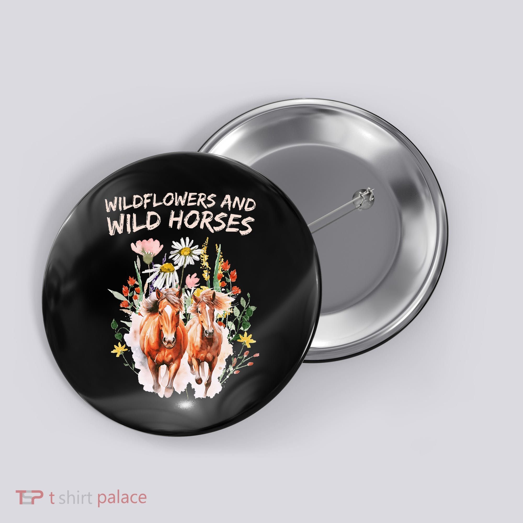 Wildflowers and Wild Horses Nature Beauty Country Outdoors Button