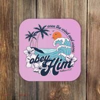 Wind And Waves Obey Him Christian Jesus Beach Bible Verse Coaster thumb 0