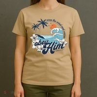 Wind And Waves Obey Him Christian Jesus Beach Bible Verse T-Shirt thumb 4