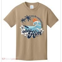 Wind And Waves Obey Him Christian Jesus Beach Bible Verse Kids T-Shirt thumb 0