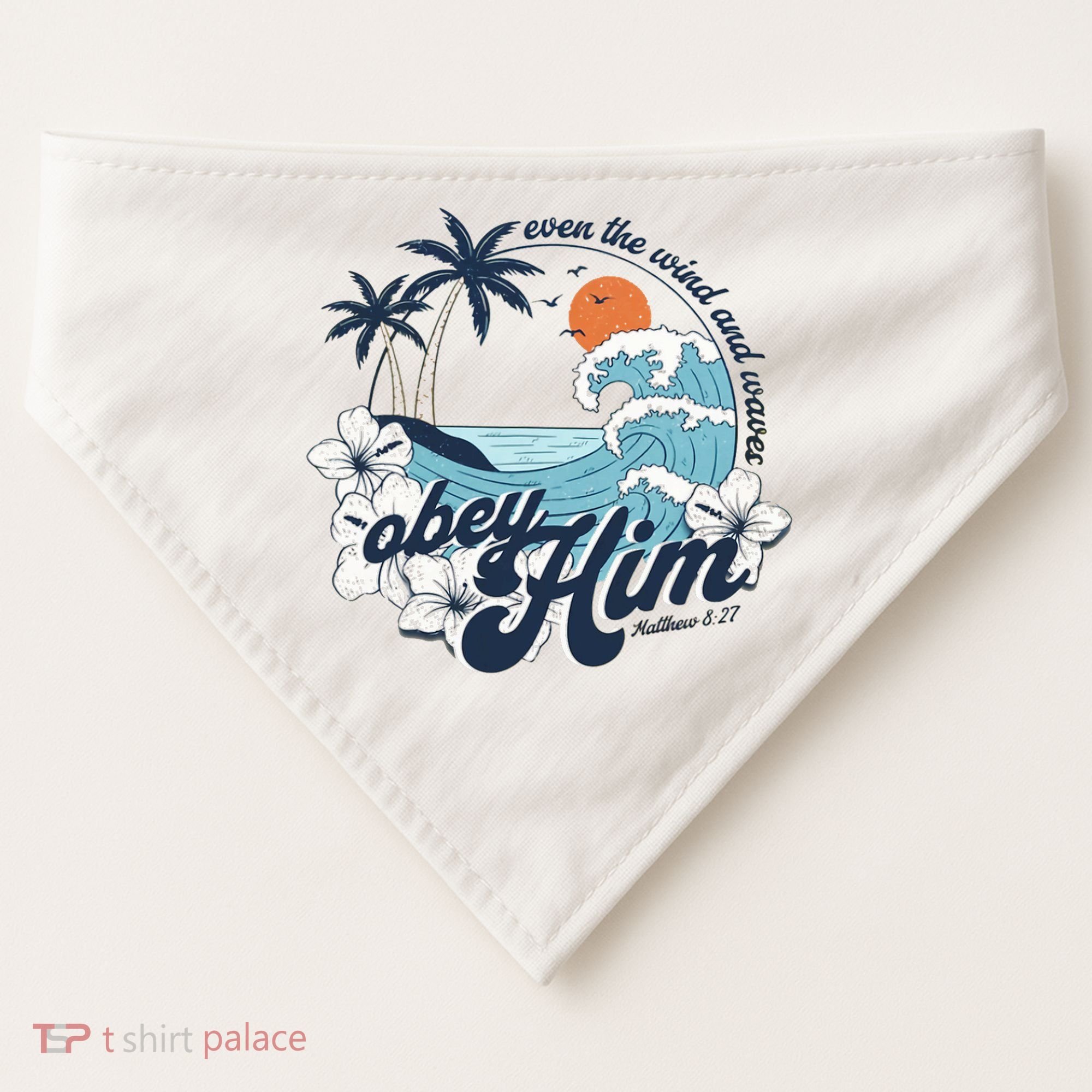 Wind And Waves Obey Him Christian Jesus Beach Bible Verse USA-Made Doggie Bandana