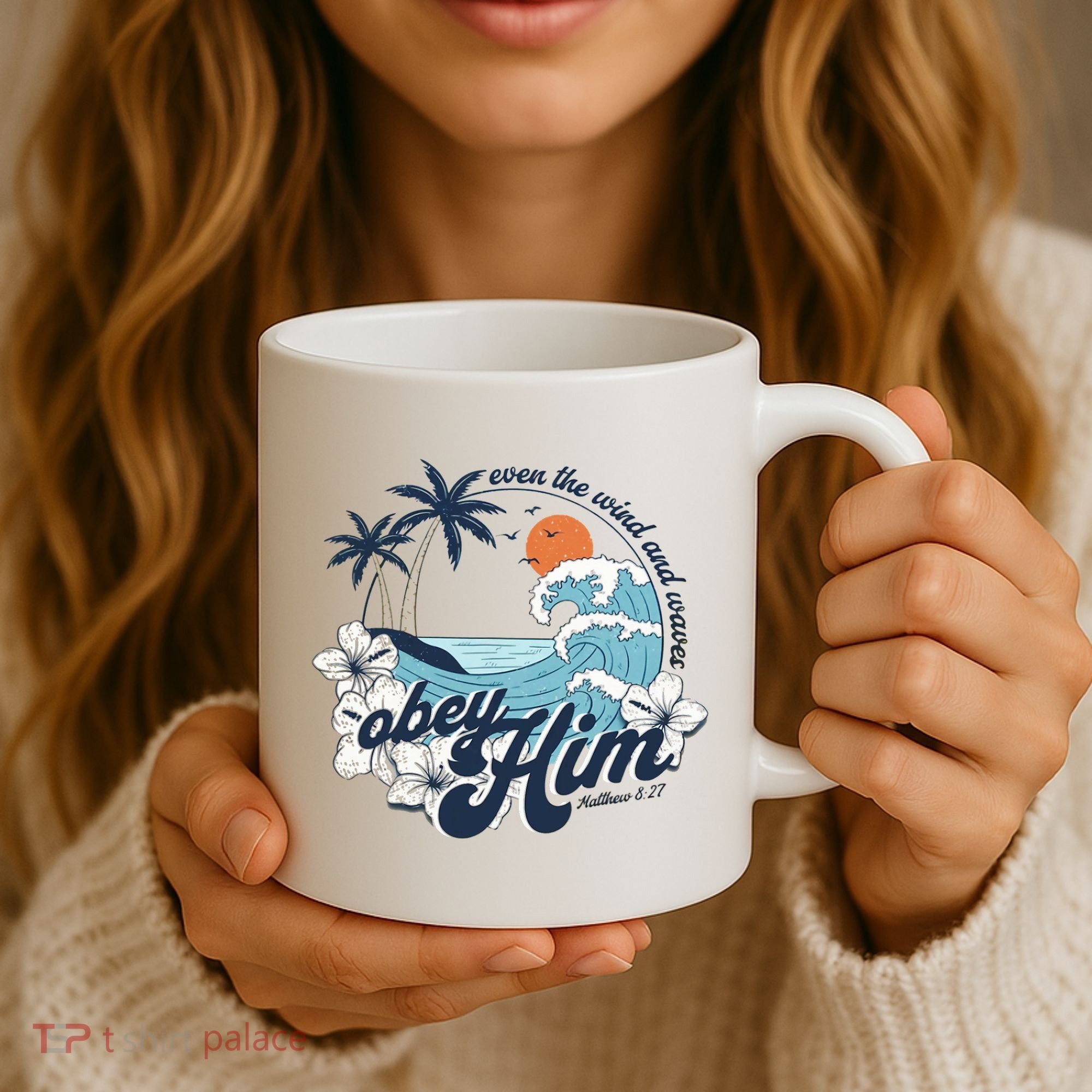 Wind And Waves Obey Him Christian Jesus Beach Bible Verse Coffee Mug