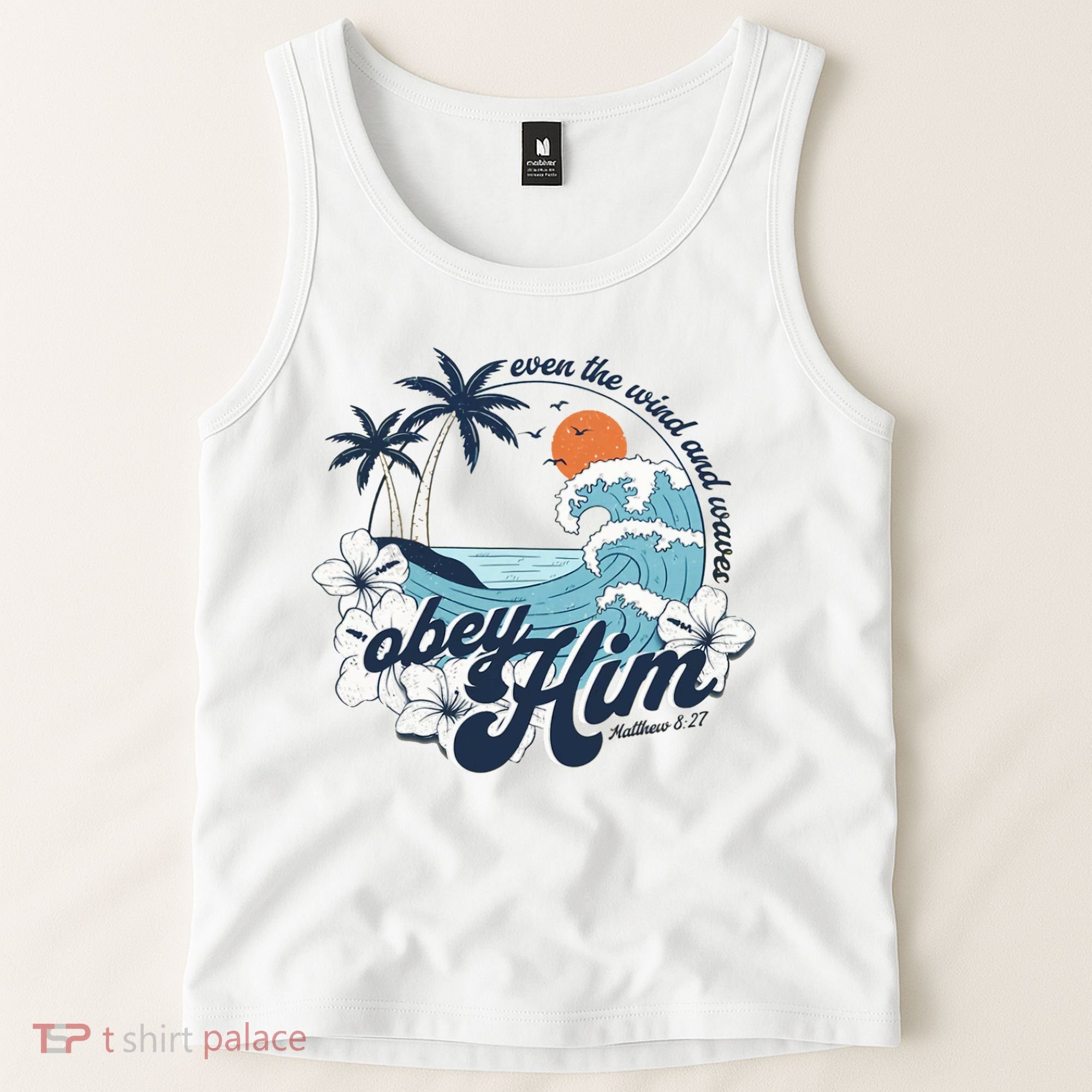 Wind And Waves Obey Him Christian Jesus Beach Bible Verse Tank Top