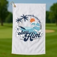 Wind And Waves Obey Him Christian Jesus Beach Bible Verse Golf Towel thumb 1