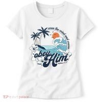 Wind And Waves Obey Him Christian Jesus Beach Bible Verse Women's T-Shirt thumb 0