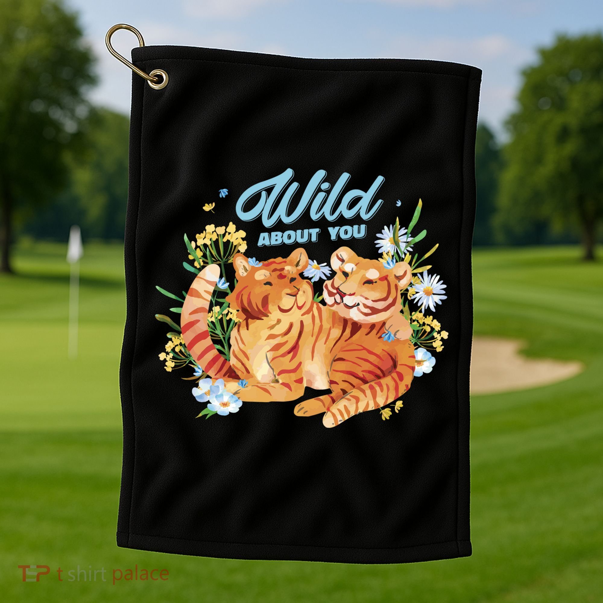 Wild About You Cute Tiger Couple Golf Towel